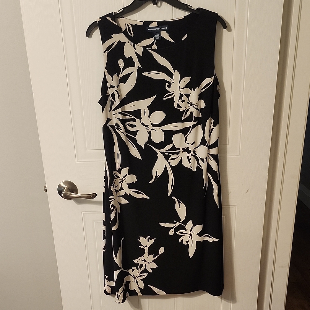 American Living Black and Cream Floral Midi Dress